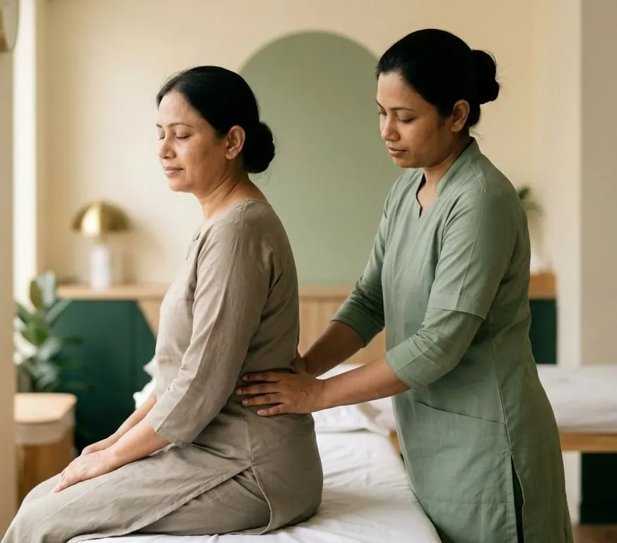 A therapist giving manual therapy to a patient’s lower back